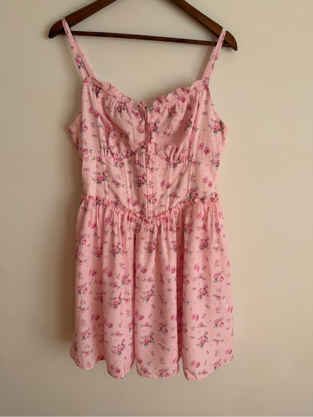 NWT Scarlet Darkness Floral Corset Sundress Pink Milkmaid Mini Dress Large